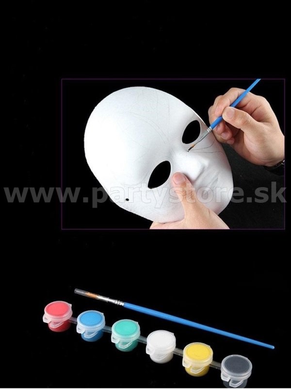Maska biela - vymaľuj si sám + 6 farieb + 2 štetce